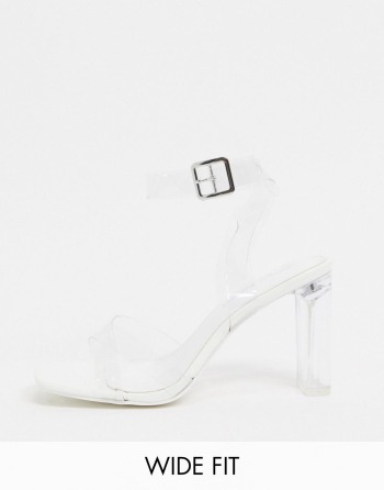 Public Desire Wide Fit Exclusive Talk With Clear Heel Bijele - Ženske Sandale | 48650KJMU